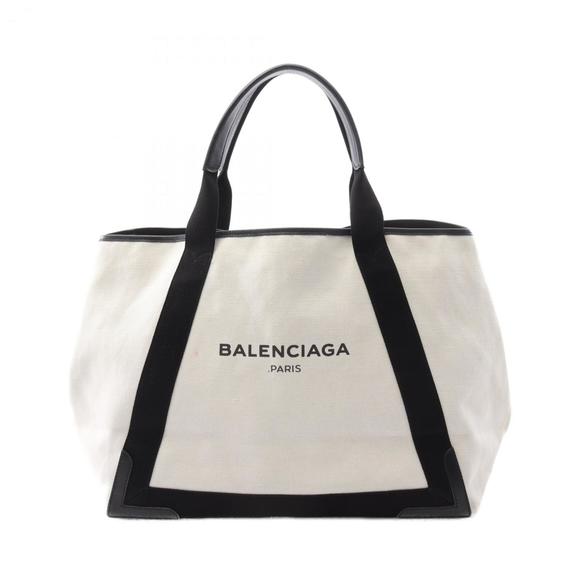 Balenciaga Navy Cabas Medium Tote Bag, Canvas and Leather, Women's, White/Bla... - Picture 1 of 11